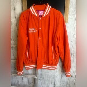 Brownie Points Pink & Orange Bad B*tch with Anxiety Varsity Bomber Jacket Large